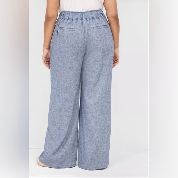 Lane Bryant Pull-On Chambray Linen Straight Leg Pant Blue Plus Size 24 Flowy NWT - Picture 3 of 14